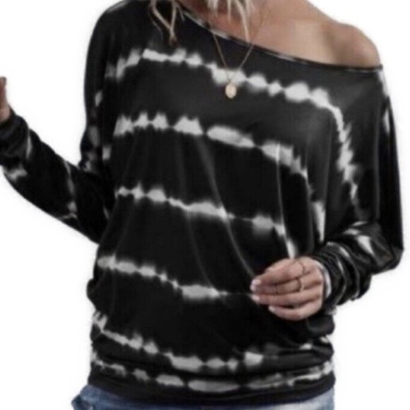 Sundry by Anthropologie Black n White Tie Dye Off Shoulder Top Shirt Size Small - Picture 2 of 9